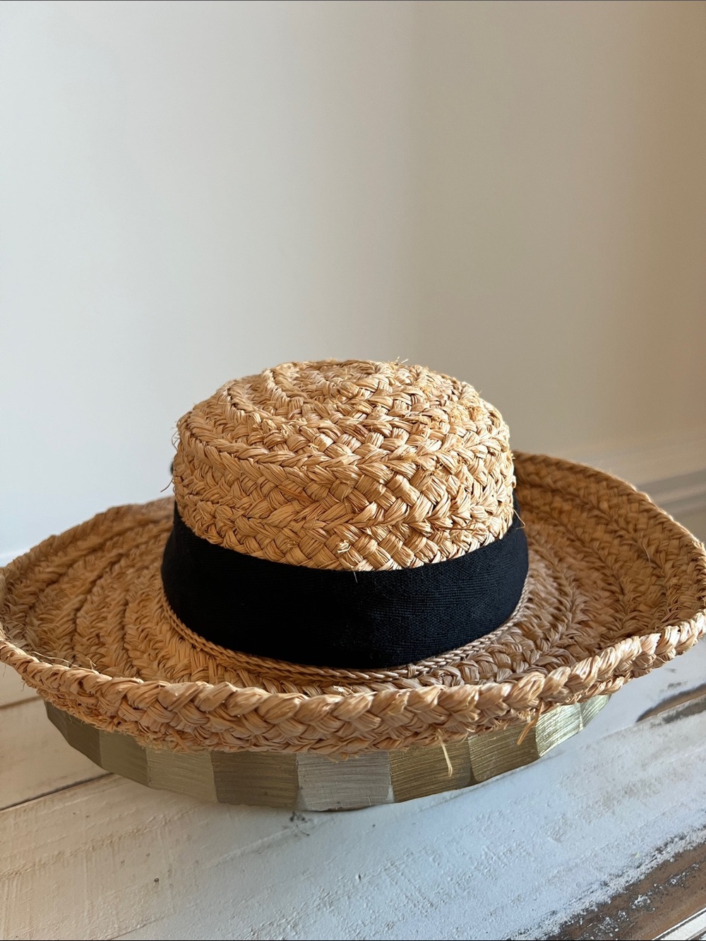 Scala Natural Straw Boater Hat with Black Band